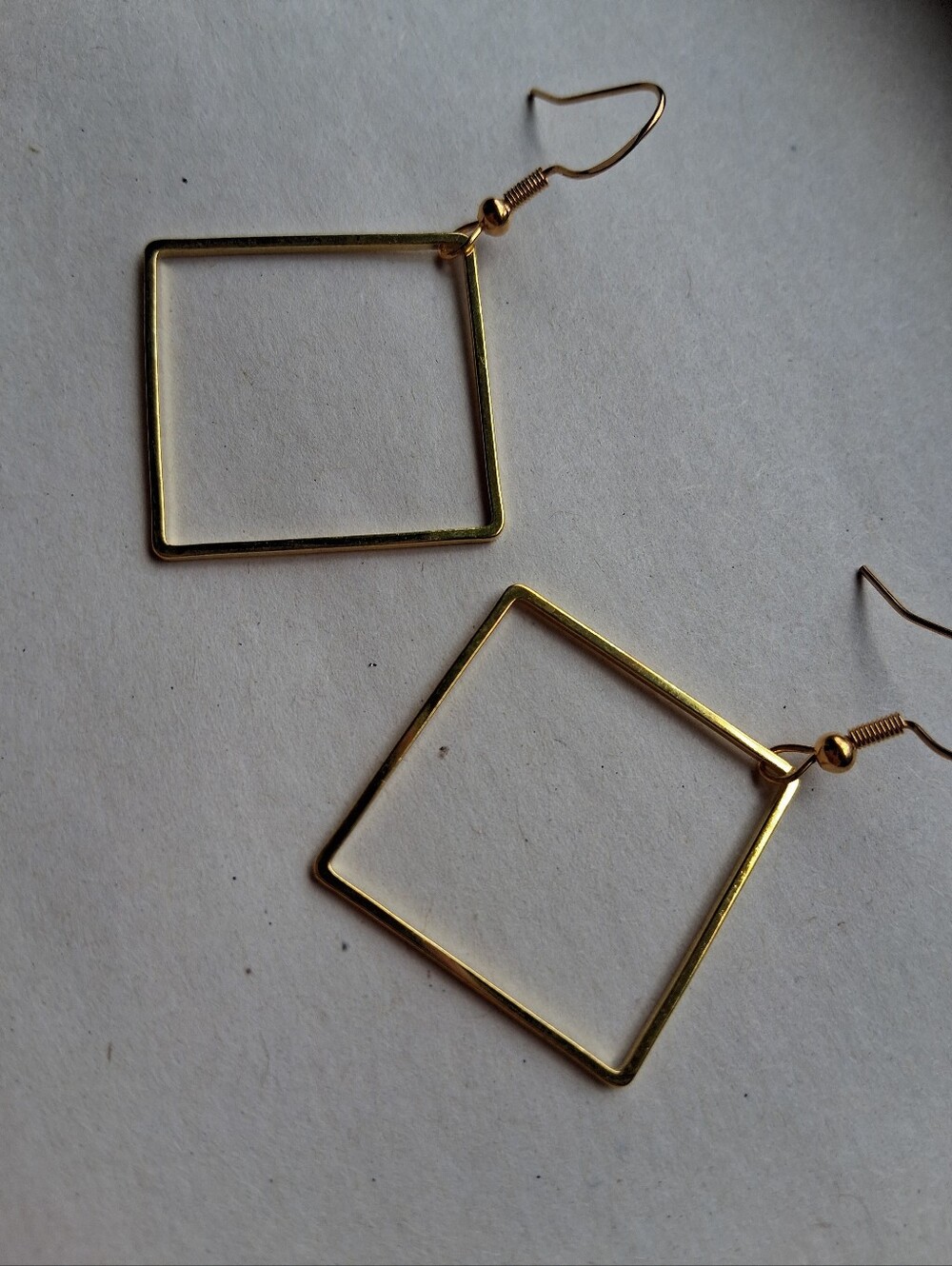 Hand Crafted Gold Open Square Hoop Earrings - Picture 3 of 4